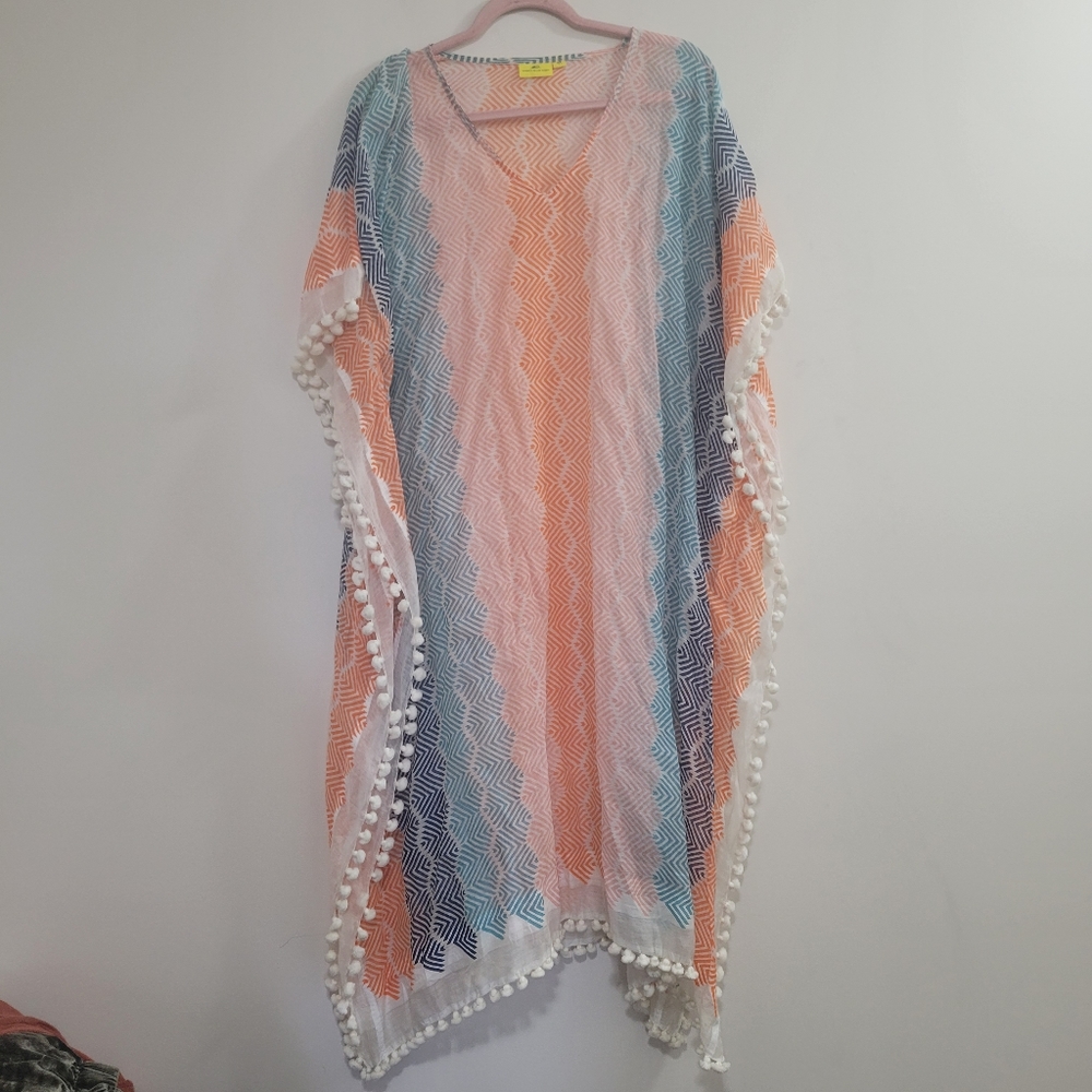 Roberta roller rabbit pompom caftan coverup M/L
